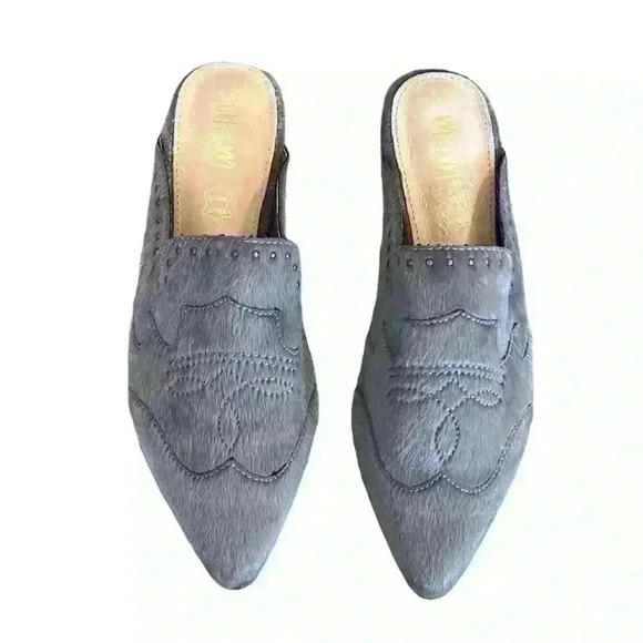 Mi.iM Woman’s Grey Leather Faux Calf Hair Mule Slide Shoe Size 8​ - Picture 1 of 7